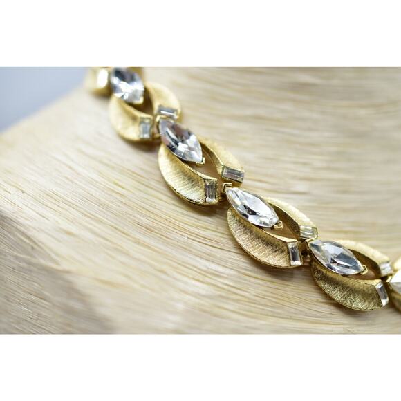 Lisner Vintage Marquise Crystal Collar Necklace Gold Rare Signed 1950s Bin1 - Picture 10 of 12